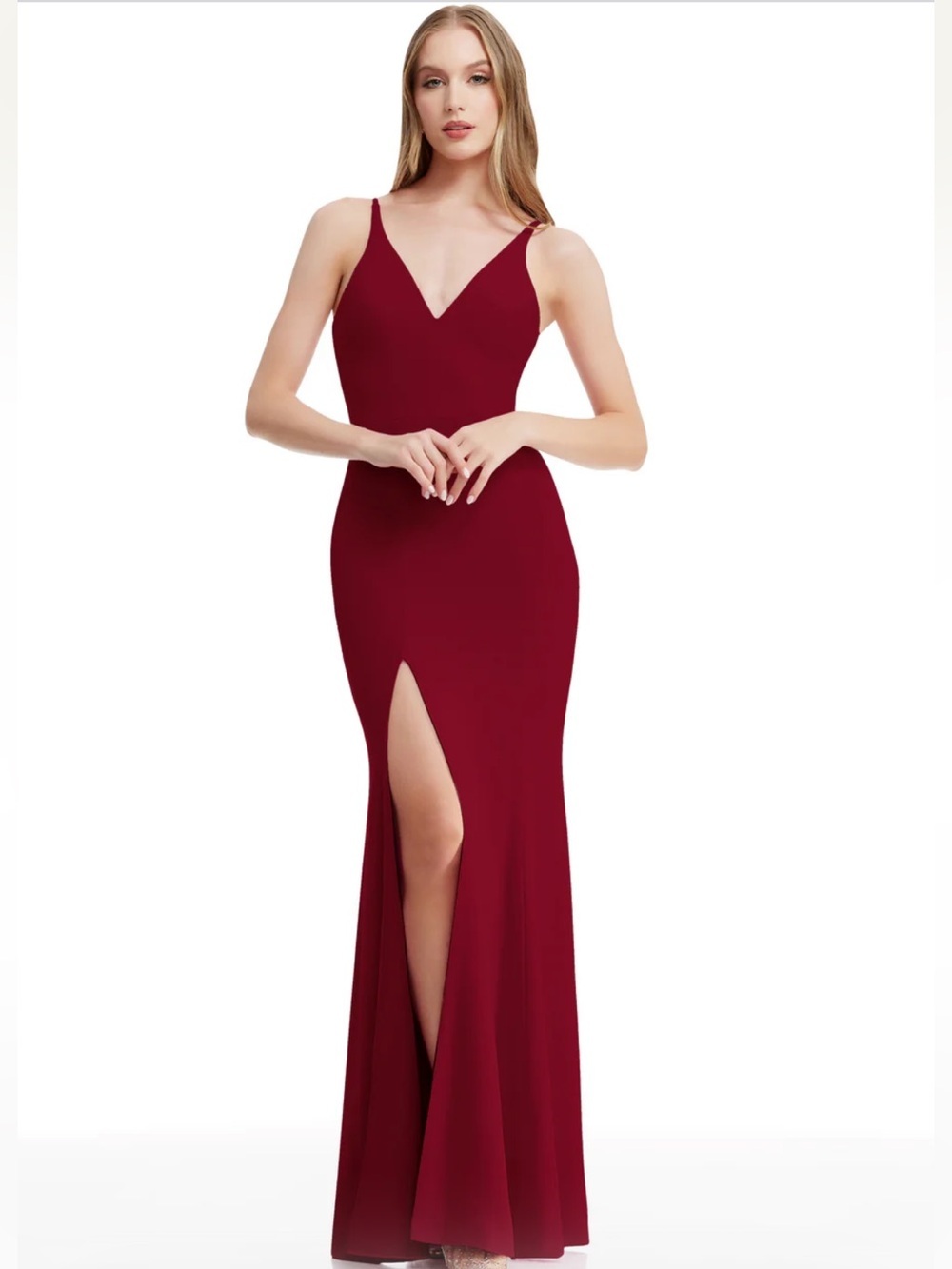 Dress the Population Iris Burgundy Spaghetti-Strap V-Neck Maxi Dress